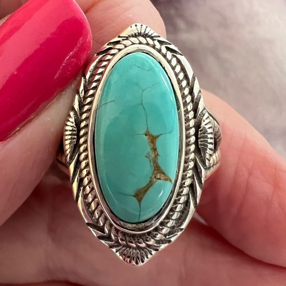 ❤️ Royston Turquoise Southwestern Ring Size 8 Unisex 5.4 gms Beautiful Setting - Picture 7 of 12